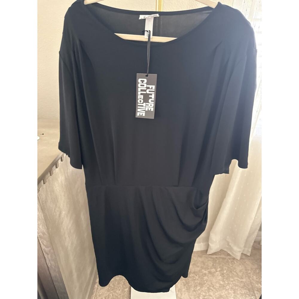 Future Collective Black Midi Draped Crewneck Dress - Picture 3 of 7